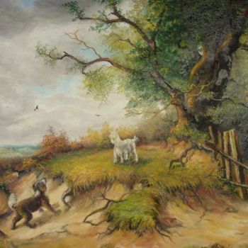 Painting titled "Country Life" by Sorinapostolescu, Original Artwork, Oil