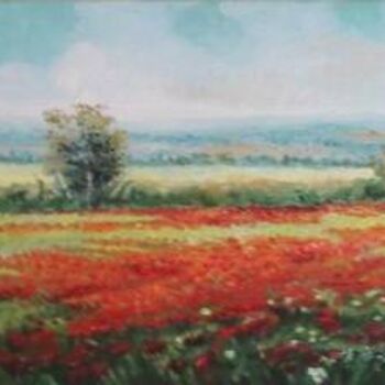 Painting titled "Field of poppies" by Sorinapostolescu, Original Artwork, Oil