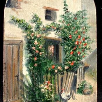 Painting titled "Grandmother 's home…" by Sorinapostolescu, Original Artwork, Oil