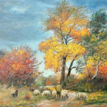 Malarstwo zatytułowany „Avec les moutons au…” autorstwa Sorinapostolescu, Oryginalna praca, Olej