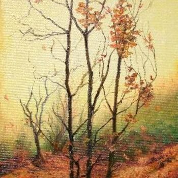 Painting titled "Foggy Autumn Morning" by Sorinapostolescu, Original Artwork, Oil