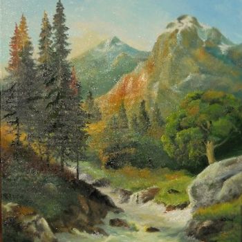 Painting titled "In The Mountains" by Sorinapostolescu, Original Artwork, Oil