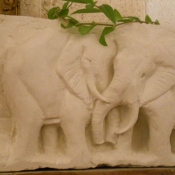 Sculpture intitulée "éléphants" par Philippe Sorin, Œuvre d'art originale, Pierre