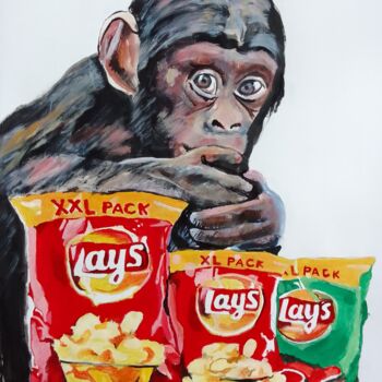 Painting titled "Monkey" by Sosokumsiashvili, Original Artwork, Acrylic