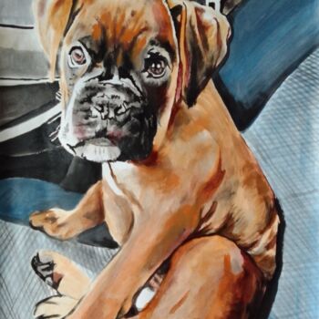 Painting titled "Boxer puppy" by Sosokumsiashvili, Original Artwork, Acrylic