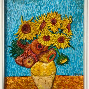 Painting titled "I GIRASOLI" by Soterus, Original Artwork, Pigments Mounted on Wood Panel