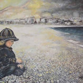 Painting titled "beach girl" by Soto Cozar, Original Artwork, Oil