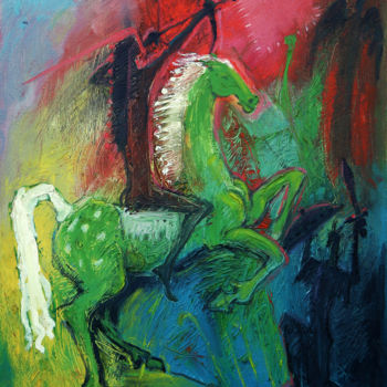 Ζωγραφική με τίτλο "Green horse rider" από Vladimir Bašić Šoto, Αυθεντικά έργα τέχνης, Λάδι