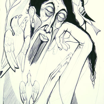 「Sleeping poet」というタイトルの描画 Vladimir Bašić Šotoによって, オリジナルのアートワーク, チョーク