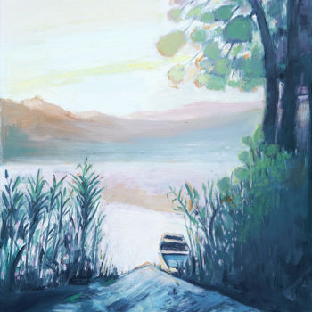 Painting titled "River in the haze" by Vladimir Bašić Šoto, Original Artwork, Oil
