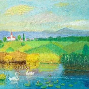 Pittura intitolato "Swan lake" da Vladimir Bašić Šoto, Opera d'arte originale, Olio
