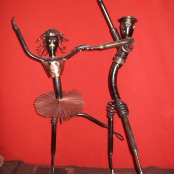 Escultura intitulada "ballerine et danseur" por Soud'Art, Obras de arte originais, Metais