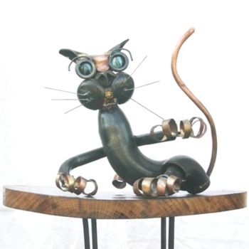 Sculpture titled "chat-va" by Soud'Art, Original Artwork, Metals