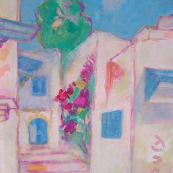 Painting titled "Ruelle-au-cypres" by Hassen Soufy, Original Artwork, Oil