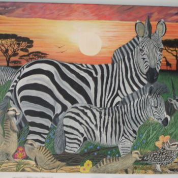 Painting titled "Zebras no Serengueti" by Luis, Original Artwork, Acrylic