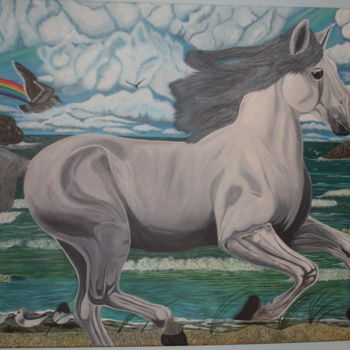 Painting titled "Cavalo na praia" by Luis, Original Artwork, Acrylic