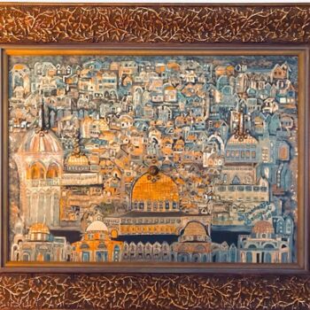 Schilderij getiteld "Al-Qods  / Jérusale…" door Soundousse Belayachi, Origineel Kunstwerk, Olie Gemonteerd op Houten paneel