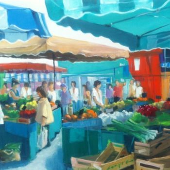 Pintura titulada "scène de marché" por Bernard Soupre, Obra de arte original, Oleo