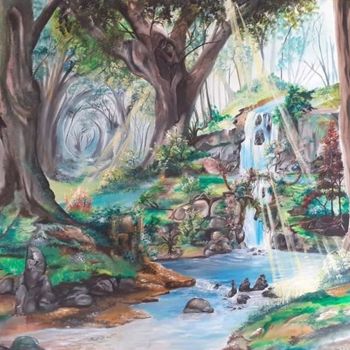 Картина под названием "cascade enchantée" - Souraia Abdallah, Подлинное произведение искусства, Масло
