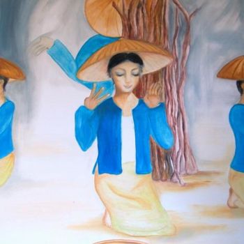 Pittura intitolato "danse du riz" da Katia, Opera d'arte originale