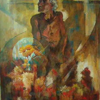 Painting titled "Vendedor de Flores" by Sousa Rodrigues, Original Artwork, Oil