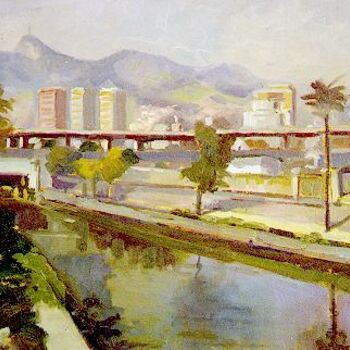 Painting titled "Vista aérea Leopold…" by Sousa Rodrigues, Original Artwork, Oil