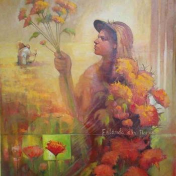 Schilderij getiteld "Colhedor de Flores" door Sousa Rodrigues, Origineel Kunstwerk