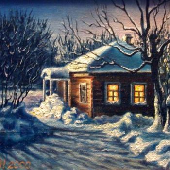 Картина под названием "Зимний вечер" - Слёзкина Ольга, Подлинное произведение искусства, Масло