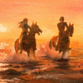 Картина под названием "Купание коней." - Слёзкина Ольга, Подлинное произведение искусства