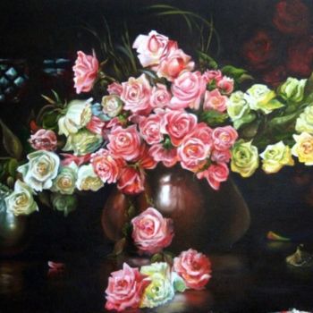 Painting titled "РОЗЫ" by Sliozkina Olga, Original Artwork, Oil