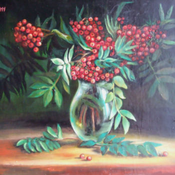 Painting titled "Рябиновое молчание" by Sliozkina Olga, Original Artwork, Oil