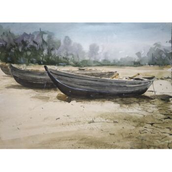 Painting titled "The boat" by Soyli Saha, Original Artwork, Watercolor