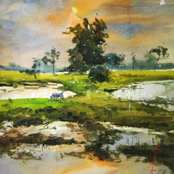 Painting titled "Sunshade" by Soyli Saha, Original Artwork, Watercolor