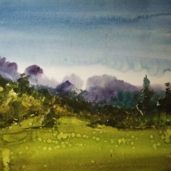 Painting titled "Hillscape" by Soyli Saha, Original Artwork, Watercolor