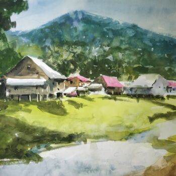 Painting titled "Hill" by Soyli Saha, Original Artwork, Watercolor