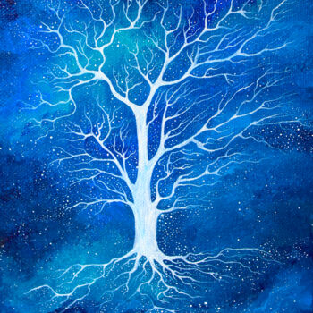 Painting titled "Galaxy Tree of Life" by Space Oleandr, Original Artwork, Acrylic Mounted on Wood Stretcher frame