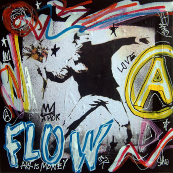 Картина под названием "SPACO banksy Flower…" - Spaco, Подлинное произведение искусства, Коллажи