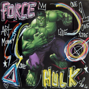 Painting titled "SPACO FORCE Hulk ,…" by Spaco, Original Artwork, Collages Mounted on Wood Stretcher frame