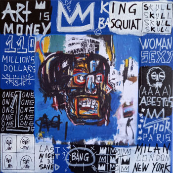 Painting titled "SPACO 110M Basquiat…" by Spaco, Original Artwork, Collages Mounted on Wood Stretcher frame