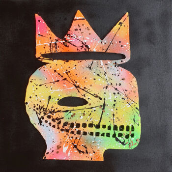 Ζωγραφική με τίτλο "SPACO BasquiatKING…" από Spaco, Αυθεντικά έργα τέχνης, Κολάζ Τοποθετήθηκε στο Ξύλινο φορείο σκελετό