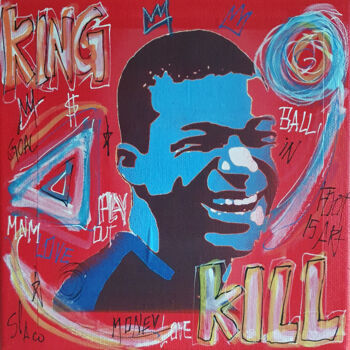 Painting titled "SPACO King Mbappe,…" by Spaco, Original Artwork, Collages Mounted on Wood Stretcher frame