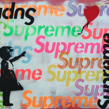 「SPACO Girl Banksy S…」というタイトルの絵画 Spacoによって, オリジナルのアートワーク, スプレー式塗料 ウッドストレッチャーフレームにマウント