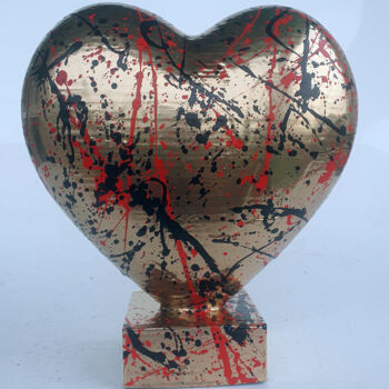 Sculpture intitulée "SPACO Gold Heart Lo…" par Spaco, Œuvre d'art originale, Résine