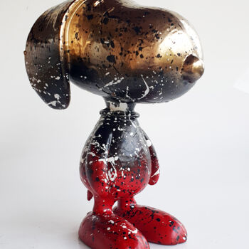 Scultura intitolato "SPACO Snoopy gold…" da Spaco, Opera d'arte originale, Resina