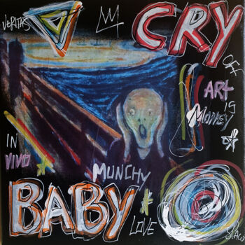 Malarstwo zatytułowany „SPACO baby cry munc…” autorstwa Spaco, Oryginalna praca, Akryl Zamontowany na Drewniana rama noszy
