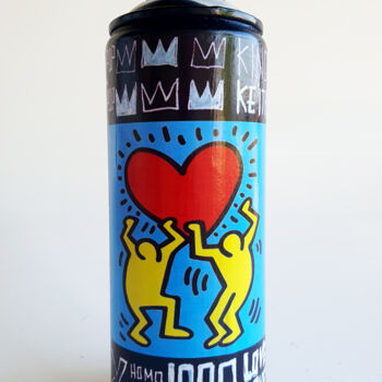 Sculpture titled "bombe LOVE HARING g…" by Spaco, Original Artwork, Spray paint