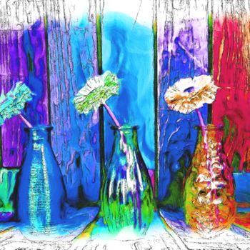 Digital Arts titled "three-bottled-flowe…" by Joshua Bindseil, Original Artwork, Digital Painting