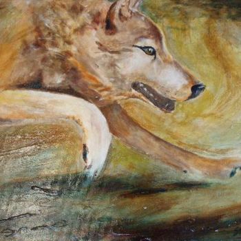 Peinture intitulée "Wolf Running" par Andrew Speers, Œuvre d'art originale, Huile