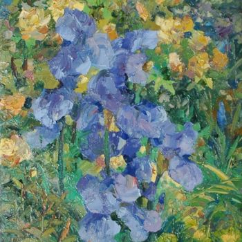 Painting titled "Blue Iris" by Anatoly, Original Artwork, Oil