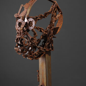 Скульптура под названием "SKULL OMART" - F. Spi-K-Tri, Подлинное произведение искусства, Нержавеющая сталь